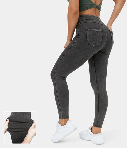 👖 50% RABATT NU!✨ Casual Stretch Denim Leggings – Hög Midja & Bakfickor – Smickrande Jeggings för Vardagsbruk 💃