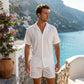 👔 50% RABATT NU!🌊 Herr Texturerad Camp Krage Skjorta – Skrynklig & Strykfri – Andningsbar Sommartopp ✨