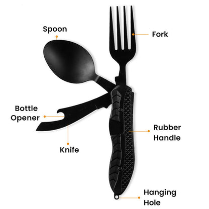 🍴 50% RABATT NU!🏕️ 4-i-1 Utomhus Fällbart Bestickset – Rostfritt Stål Multi-Tool – Kompakt Camping- & Vandringstillbehör 🎒