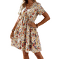 🌸 50% RABATT NU!👗 Dam Sommar Klänning med Blommönster & V-ringning – Flödande A-linje & Lätt – Romantisk Kortärmad Klänning ☀️
