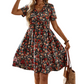 🌸 50% RABATT NU!👗 Dam Sommar Klänning med Blommönster & V-ringning – Flödande A-linje & Lätt – Romantisk Kortärmad Klänning ☀️