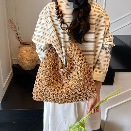 👜 50% RABATT NU!🌿 Handvävd Väska med Foder – Bohemiskt Pärlhandtag – Sommar Essential ✨