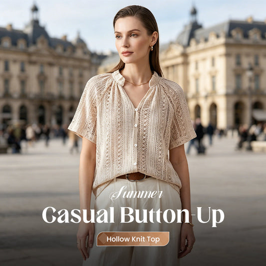 🧶 50% RABATT NU!🍃 Sommar Öppen Stickad Knappad Topp – Andningsbar & Lätt – Casual Chic Blus ☀️