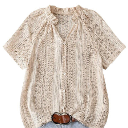 🧶 50% RABATT NU!🍃 Sommar Öppen Stickad Knappad Topp – Andningsbar & Lätt – Casual Chic Blus ☀️