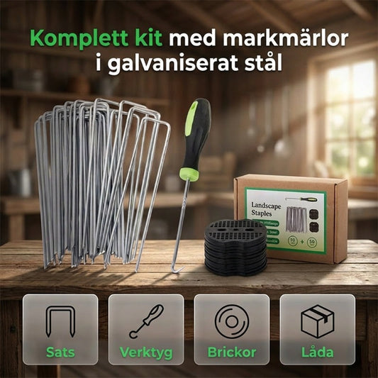 🌱 50 % RABATT NU! 🔨 Trädgårdshäftstift i galvaniserat stål – komplett kit med märlor, brickor & borttagningsverktyg 🛡️