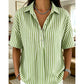 👚 50% RABATT NU!🌿 Dam Casual Randig Kortärmad Skjorta – Lös Passform & V-Ringning – Sommar Essential 🛍️