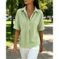 👚 50% RABATT NU!🌿 Dam Casual Randig Kortärmad Skjorta – Lös Passform & V-Ringning – Sommar Essential 🛍️