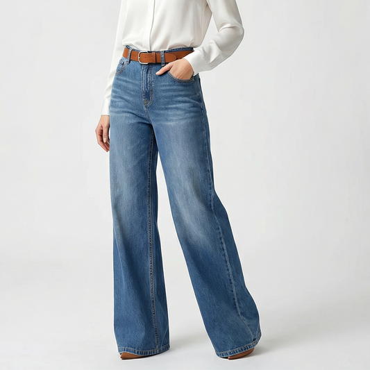👖 50% RABATT NU!✨ Dam Högmidjade Vida Jeans – Retro & Svala – Perfekta för Sommarstilen 🌿