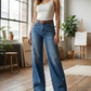 👖 50% RABATT NU!✨ Dam Högmidjade Vida Jeans – Retro & Svala – Perfekta för Sommarstilen 🌿