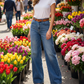 👖 50% RABATT NU!✨ Dam Högmidjade Vida Jeans – Retro & Svala – Perfekta för Sommarstilen 🌿