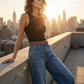 👖 50% RABATT NU!✨ Dam Högmidjade Vida Jeans – Retro & Svala – Perfekta för Sommarstilen 🌿
