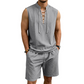 🌴 50% RABATT NU!👕 Herr Linne Ärmlös Set – Top & Shorts med Snörning – Sommar Essential 🌊