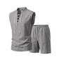🌴 50% RABATT NU!👕 Herr Linne Ärmlös Set – Top & Shorts med Snörning – Sommar Essential 🌊