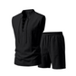 🌴 50% RABATT NU!👕 Herr Linne Ärmlös Set – Top & Shorts med Snörning – Sommar Essential 🌊