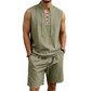 🌴 50% RABATT NU!👕 Herr Linne Ärmlös Set – Top & Shorts med Snörning – Sommar Essential 🌊