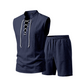 🌴 50% RABATT NU!👕 Herr Linne Ärmlös Set – Top & Shorts med Snörning – Sommar Essential 🌊