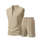 🌴 50% RABATT NU!👕 Herr Linne Ärmlös Set – Top & Shorts med Snörning – Sommar Essential 🌊