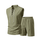 🌴 50% RABATT NU!👕 Herr Linne Ärmlös Set – Top & Shorts med Snörning – Sommar Essential 🌊