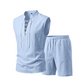 🌴 50% RABATT NU!👕 Herr Linne Ärmlös Set – Top & Shorts med Snörning – Sommar Essential 🌊