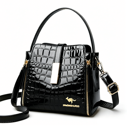 👜 50% RABATT NU!✨ Glansig Damhandväska med Krokodilmönster – Strukturerad & Elegant – Lyxig Mode Essential 🥂