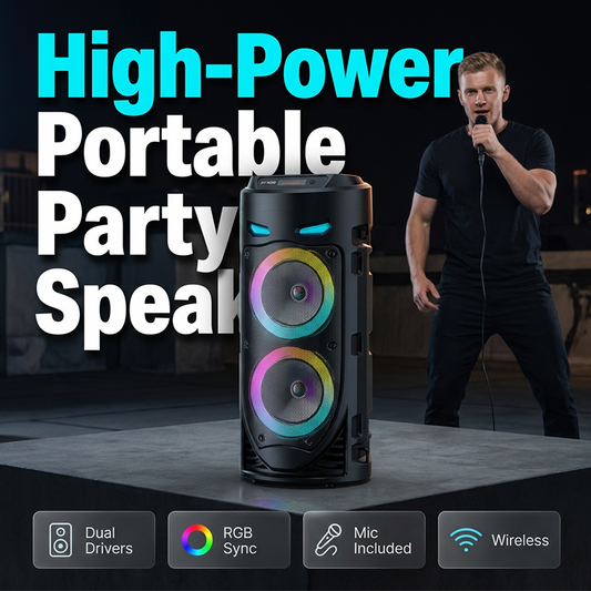 🔊 50% RABATT NU! 🎤 Bärbar Bluetooth-högtalare med Mikrofon – Kraftfullt Ljud & RGB-ljus – Perfekt för Fest & Karaoke 🎶