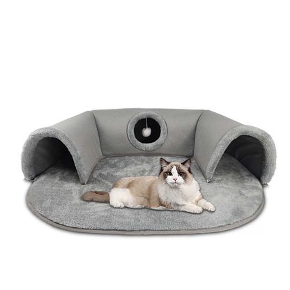 🐱 50% RABATT NU! 🛏️ 2-i-1 Plysch Kattunnelsäng – Mysig, Hopfällbar & Reptålig – Perfekt För Lek, Vila & Trygg Sömn 🐾