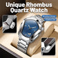 ⌚ 50% RABATT NU! ✨ Herrekvartsur med Rombmönstrad Urtavla – Rostfritt Stål, Tonade Färger & 8 Kombinationer – Unik Elegant Stil 💎