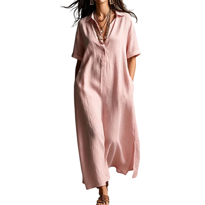 👗 50% RABATT NU! 🌿 Elegant Bomullslinne Maxiklänning – Andningsbar, Chic & Med Fickor ✨