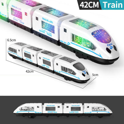 🚄 50% RABATT NU! 🎵 Elektrisk Bullet Train Leksak – Lyser, Bump & Go med Musik – Interaktiva Ljus & Ljud – Smart Hindernavigering ✨
