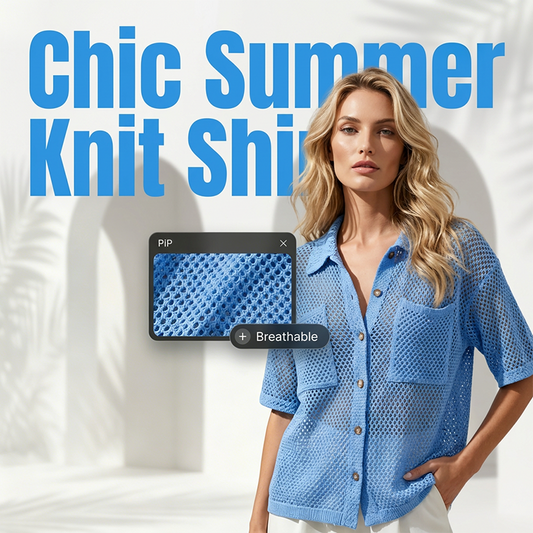 👚 50% RABATT NU!🌬️ Kortärmad Stickad Knappskjorta – Andningsbar Vävnad & Relaxad Passform – Sommarlager ☀️