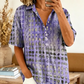 👚 50 % RABATT NU! 🌸 Sommarblus med krage för dam – abstrakt mönster, ledig passform & luftig – lätt, andas bra & perfekt för varma dagar ✨