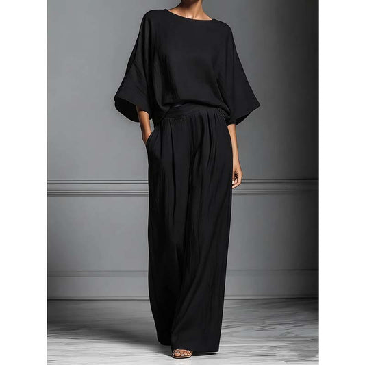 👗 50% RABATT NU! 🌸 Kvinnors 2-delat Avslappnad Passform Set – Lös Topp & Vida Byxor – Ansträngningslöst Koordinerat, Mångsidigt & Andningsbart ✨