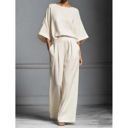 👗 50% RABATT NU! 🌸 Kvinnors 2-delat Avslappnad Passform Set – Lös Topp & Vida Byxor – Ansträngningslöst Koordinerat, Mångsidigt & Andningsbart ✨