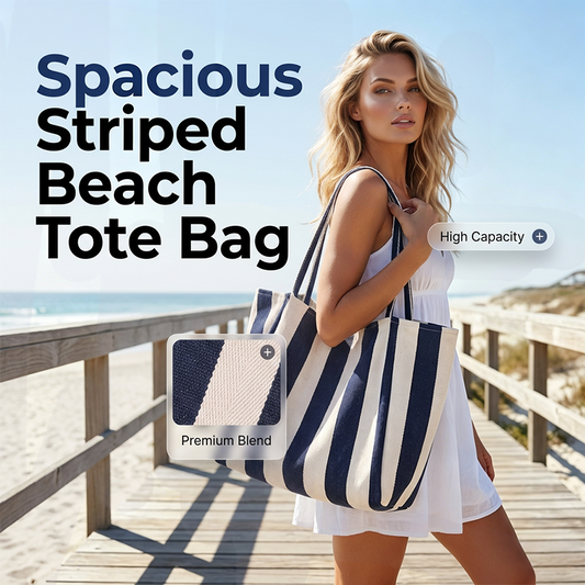 👜 50% RABATT NU! 🏖️ Klassisk Randig Strand- & Shoppingväska – Rymlig, Stilren & Perfekt För Soliga Dagar – Lättvikt Kanvas, Bekväma Axelband 🌊
