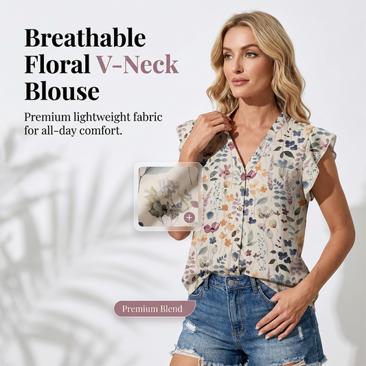 👚 50% RABATT NU! 🌸 Kvinnors V-ringad Blommig Blus – Knäppning, Flödande & Andningsbar – Mjuk, Silkeslen & Ansträngningslöst Elegant ✨