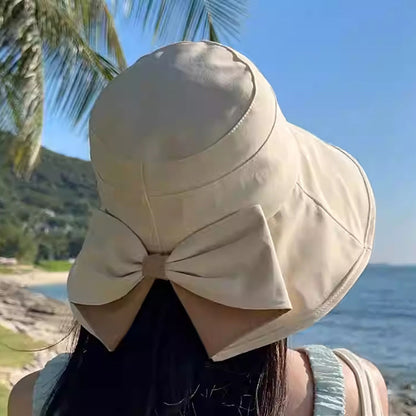 👒 50% RABATT NU! 🎀 Kvinnors Bågknut Bredbrätte Solhatt – Hopfällbar, Andningsbar & 360° Skydd – Kompakt Reskamrat ☀️