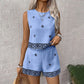 🌺 50% RABATT NU! 🏝️ Bohemian Topp & Shorts Set – Andningsbar Linneblend, Geometriskt Tryck & Högmidjade Shorts – Semesterredo ☀️
