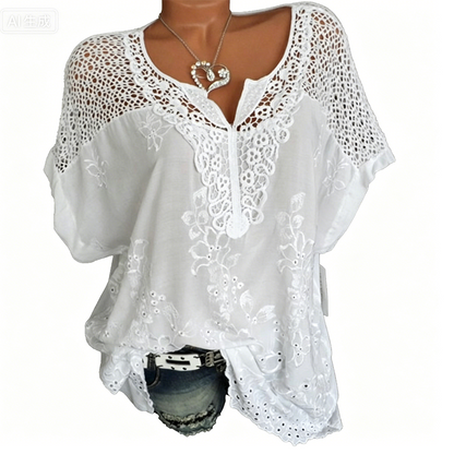 👚 50% RABATT NU! ✨ Elegant Spetsbroderad V-ringad Damtopp – Mjuk & Andningsbar – Perfekt för Alla Tillfällen – Storlek S-6XL 🌸