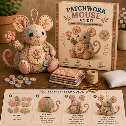 🧵 50% RABATT NU! 🐭 Vintage Lapptäcksmus DIY-kit – Allt Ingår, Steg-för-steg-guide & Charmig 3D-design – Avkopplande Hantverk & Perfekt Present 🎁