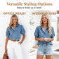 👚 50% RABATT NU! 💙 Kvinnors Puffärm Denimblus – Knäppning, Krage & Lättvikt – Andningsbar Bomullsblandning, Romantisk Volym & Vardagscharm ✨