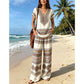 👚 50% RABATT NU! 🌺 Kvinnors Tryckt Topp & Byxor 2-delat Set – Andningsbar Boho-stil & Avslappnad Passform – Enkel Sommar- & Reseoutfit 🏖️