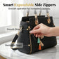 👜 50% RABATT NU! ✨ Elegant Dam Top Handle Handväska – Vävd Frontpanel, Tofscharmer & Utbyggbara Sidodragkedjor – Professionell & Polerad 💼