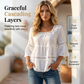 👚 50% RABATT NU! 🌼 Fyrkantig Hals Boho-blus – Virkad Spets, Klockärmar & Lagrad Flöde – Luftig & Elegant 🌿