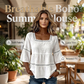 👚 50% RABATT NU! 🌼 Fyrkantig Hals Boho-blus – Virkad Spets, Klockärmar & Lagrad Flöde – Luftig & Elegant 🌿