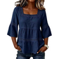 👚 50% RABATT NU! 🌼 Fyrkantig Hals Boho-blus – Virkad Spets, Klockärmar & Lagrad Flöde – Luftig & Elegant 🌿