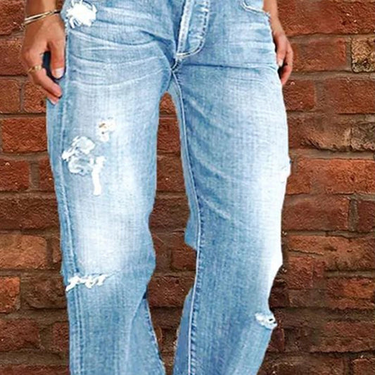👖 50% RABATT NU! 🖤 Dams Distressade Slim Fit Utsvängda Jeans – Edgy Rippade & Vintage Tvätt, Benförlängande ✂️