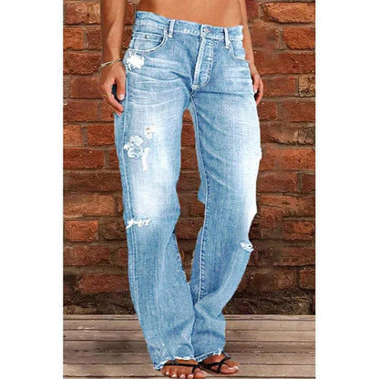 👖 50% RABATT NU! 🔥 Slim fit-jeans med utsvängda ben i sliten stil – Stretchig denim & vintage-look – Slitna detaljer & smickrande passform – perfekta för streetstyle eller lediga dagar ✨