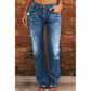 👖 50% RABATT NU! 🔥 Slim fit-jeans med utsvängda ben i sliten stil – Stretchig denim & vintage-look – Slitna detaljer & smickrande passform – perfekta för streetstyle eller lediga dagar ✨