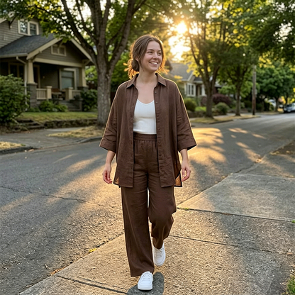 👚 50% RABATT NU! ☁️ Kvinnors Casual 2-delat Set – Andningsbart Premiumtyg, Hög Midja & Vida Byxor – Stilren & Ultimat Bekväm 🌿