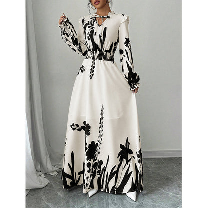👗 50% RABATT NU! 🌸 Damernas Eleganta Blommiga Maxiklänning – V-ringning med Knäppning & Ruffelärmar – Romantisk Trädgårdsfeststil 🥂